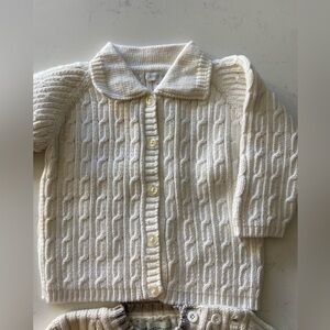 2 Cable White Knit Baby Sweater